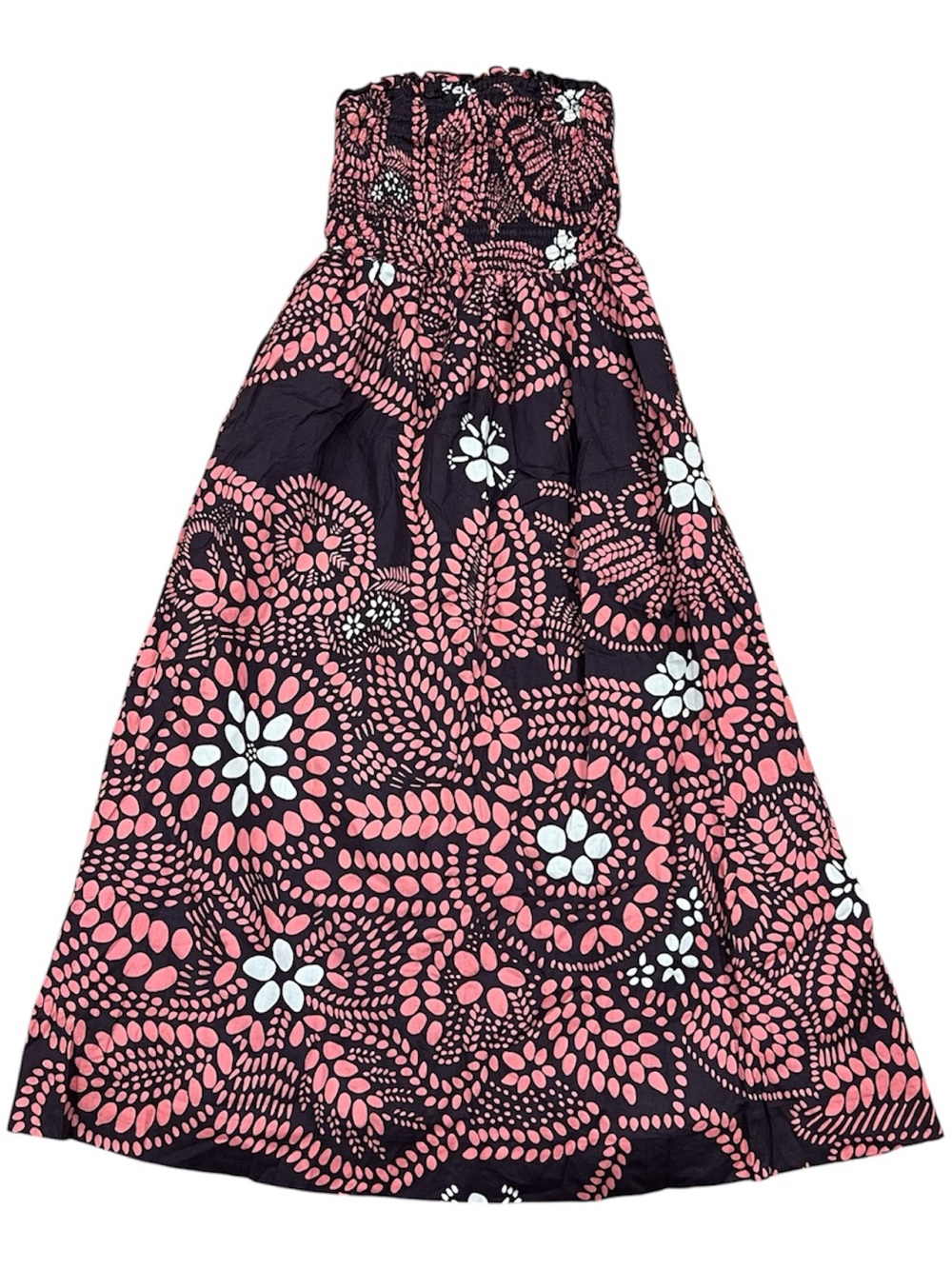 Marimekko for Anthropologie Strapless Smocked Maxi Dress Pink Brown Sz O